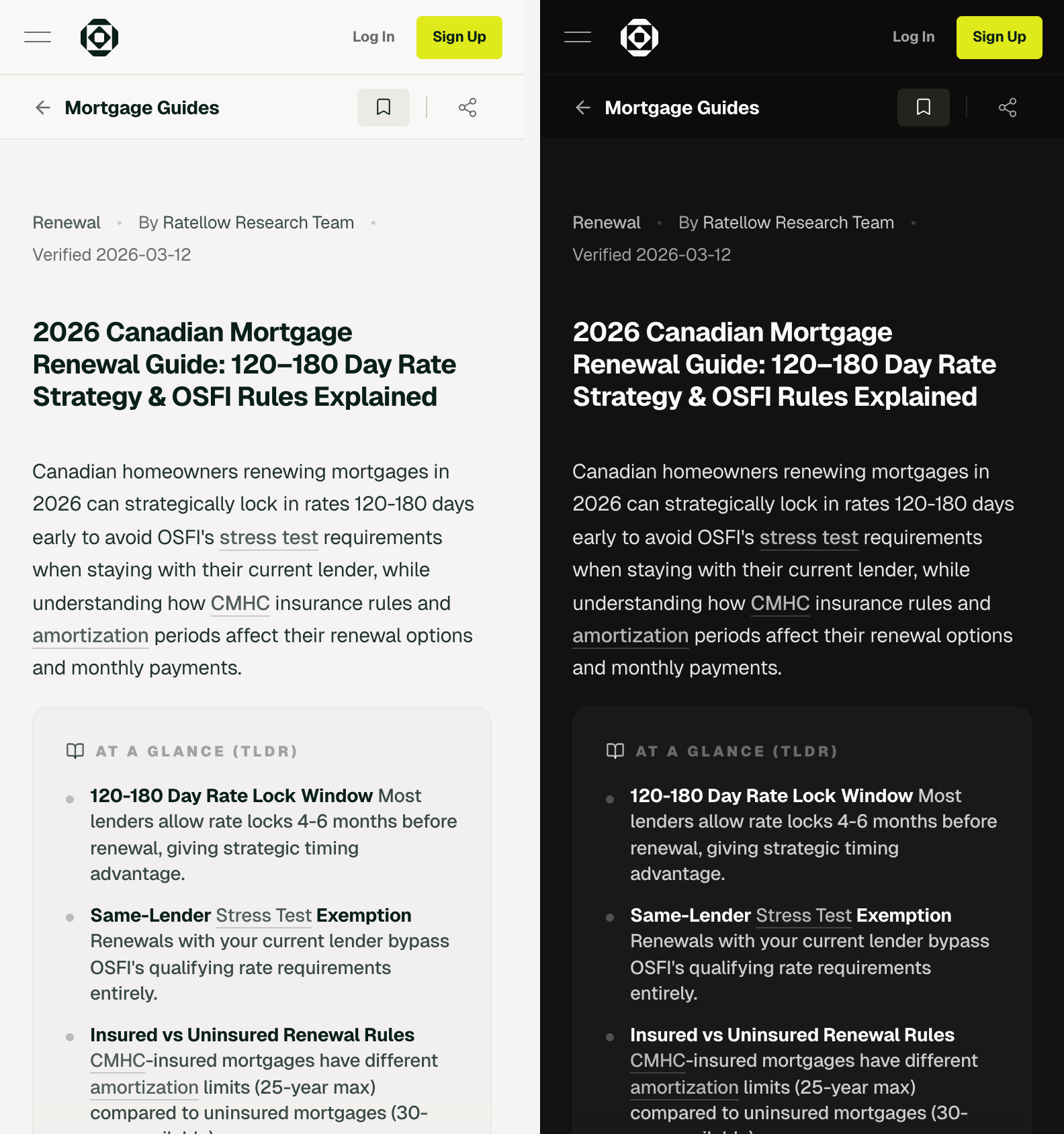 A long-form Ratellow guide on mobile in light and dark mode — full tables, worked numbers, and decision frameworks render the same on phone as on desktop. No mobile-only summary, no truncated content.
